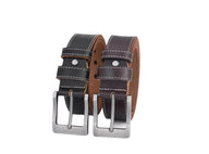 2 Stuks - Splitleer Riemen met Witte Stiksels - Volledig Leer - Zwart & Bruin - Duurzaam - Lederen Broekriem - Riemen Heren