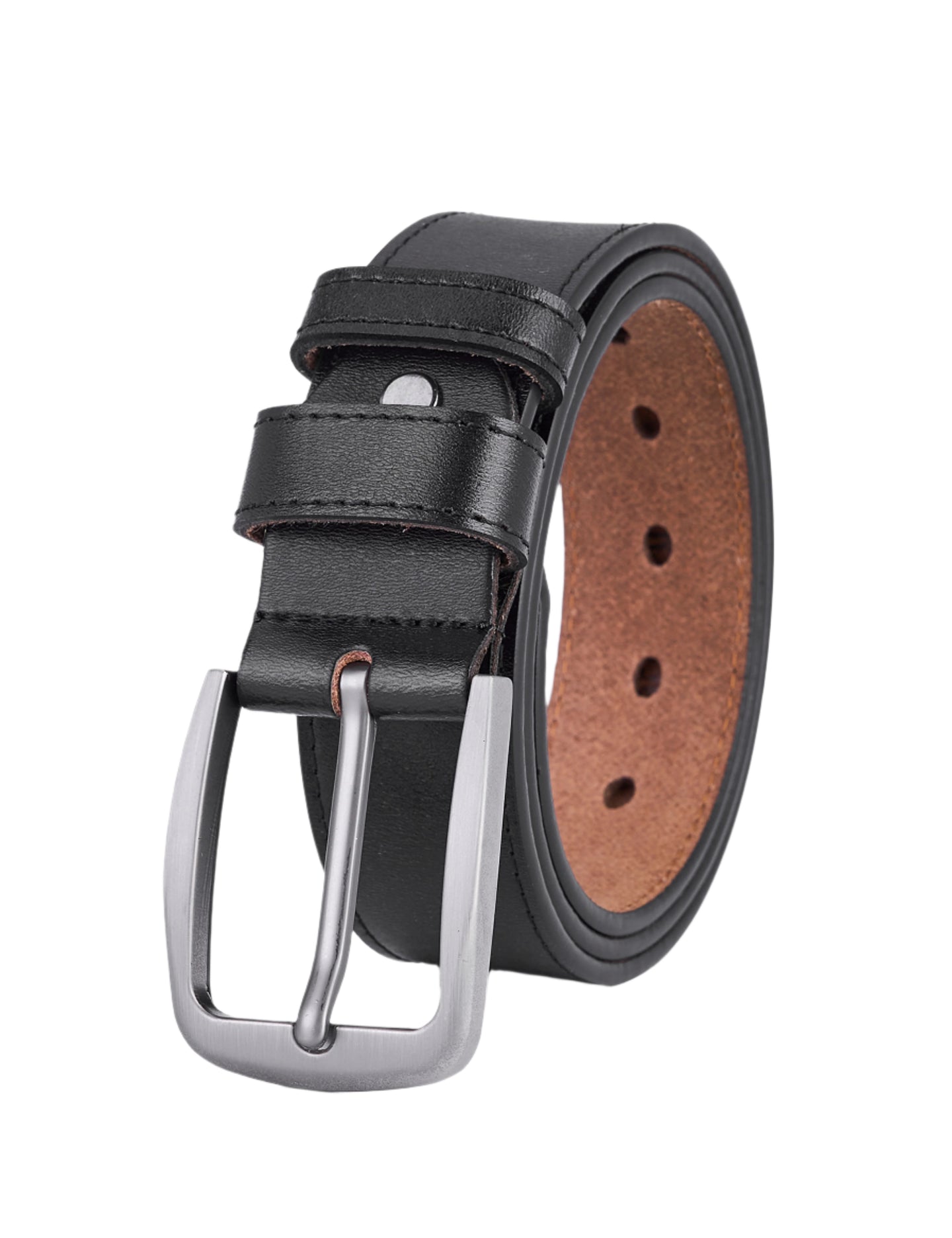 Splitlederen Riemen met Donkere Stiksels - Zwart - Duurzaam - Volledig Leer - Lederen Broekriem - Riemen Heren