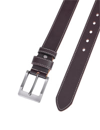 Splitlederen Riemen met Witte Stiksels - Bruin - Duurzaam - Volledig Leer - Lederen Broekriem - Riemen Heren