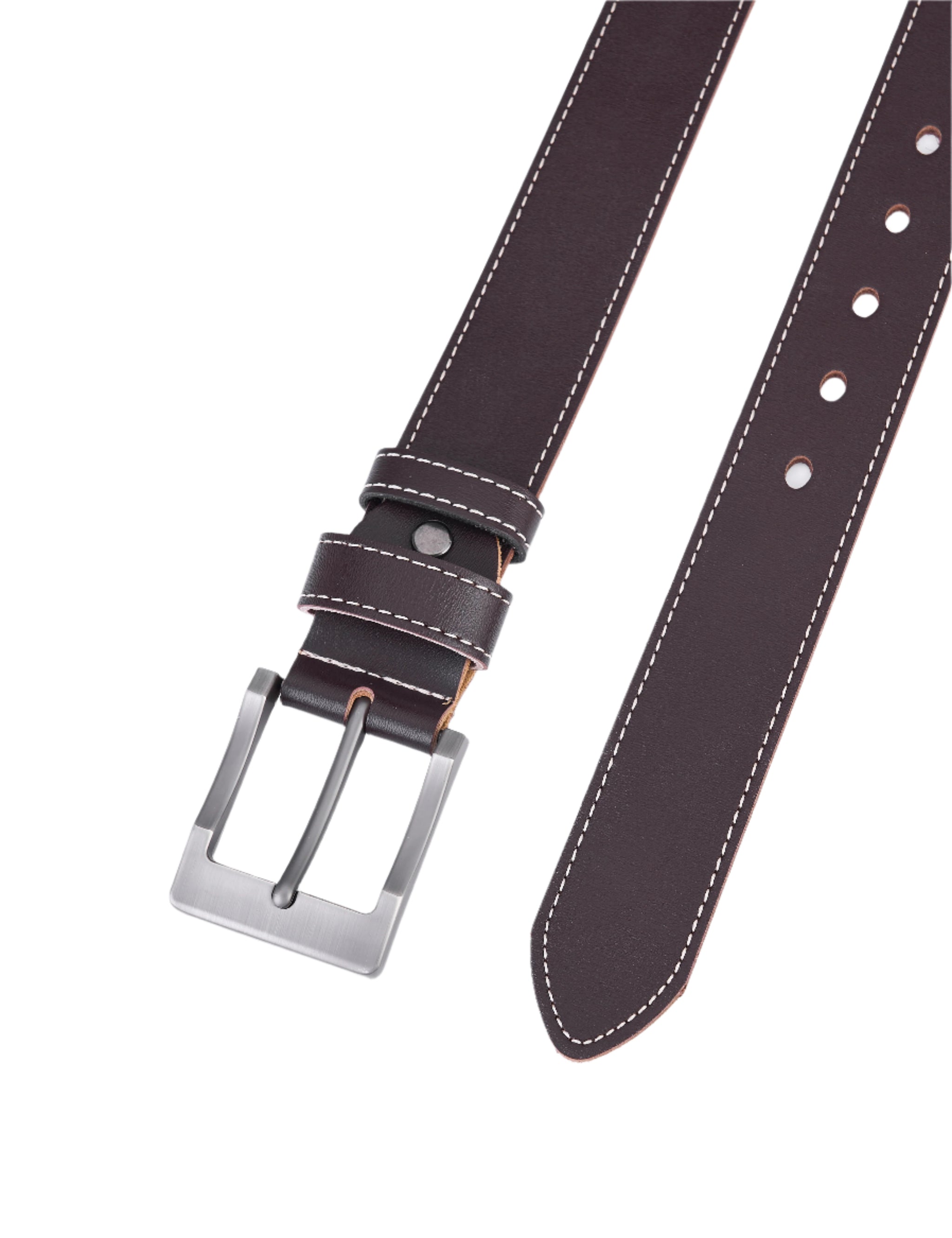 Splitlederen Riemen met Witte Stiksels - Bruin - Duurzaam - Volledig Leer - Lederen Broekriem - Riemen Heren