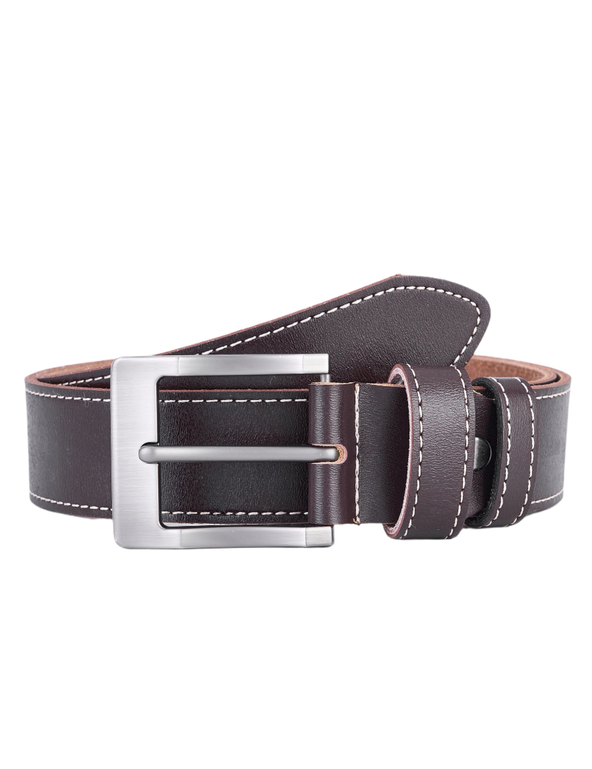 2 Stuks - Splitleer Riemen met Witte Stiksels - Volledig Leer - Zwart & Bruin - Duurzaam - Lederen Broekriem - Riemen Heren