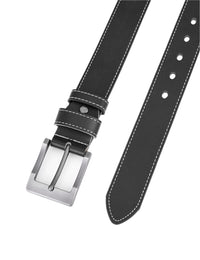 Splitlederen Riemen met Witte Stiksels - Zwart - Duurzaam - Volledig Leer - Lederen Broekriem - Riemen Heren