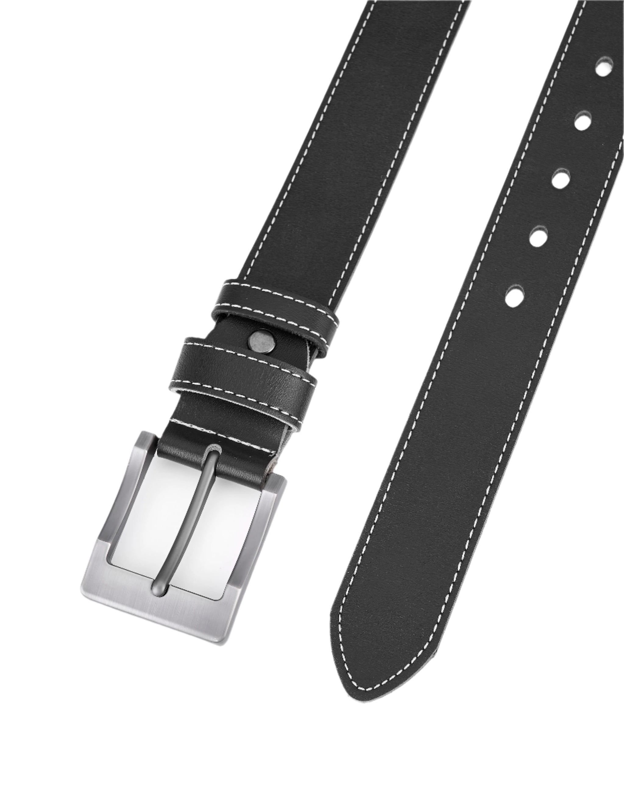 Splitlederen Riemen met Witte Stiksels - Zwart - Duurzaam - Volledig Leer - Lederen Broekriem - Riemen Heren