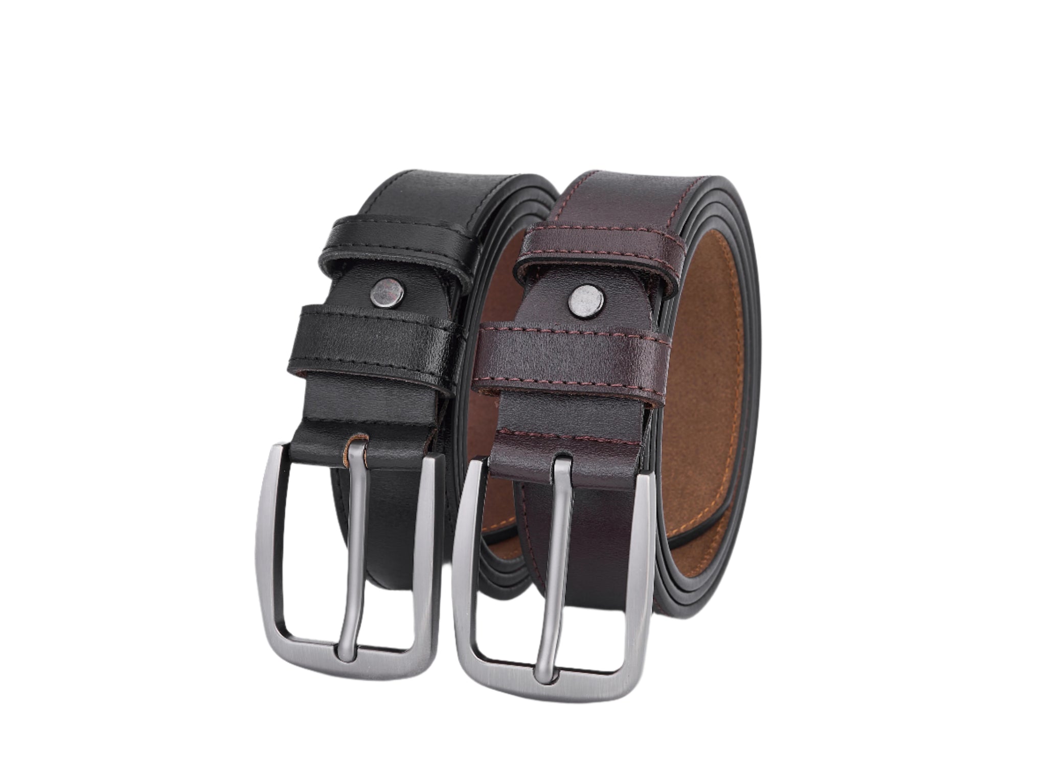 2 Stuks - Splitleer Riemen met Stiksels - Volledig Leer - Zwart & Bruin - Duurzaam - Lederen Broekriem - Riemen Heren