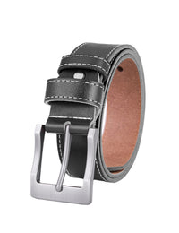 Splitlederen Riemen met Witte Stiksels - Zwart - Duurzaam - Volledig Leer - Lederen Broekriem - Riemen Heren