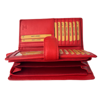 Luxe Portemonnee Dames RFID / Anti Skim - Buffelleer - Rood - Langwerpig - Dames Portemonnee - Volledig Leer - Portefeuille Dames RFID