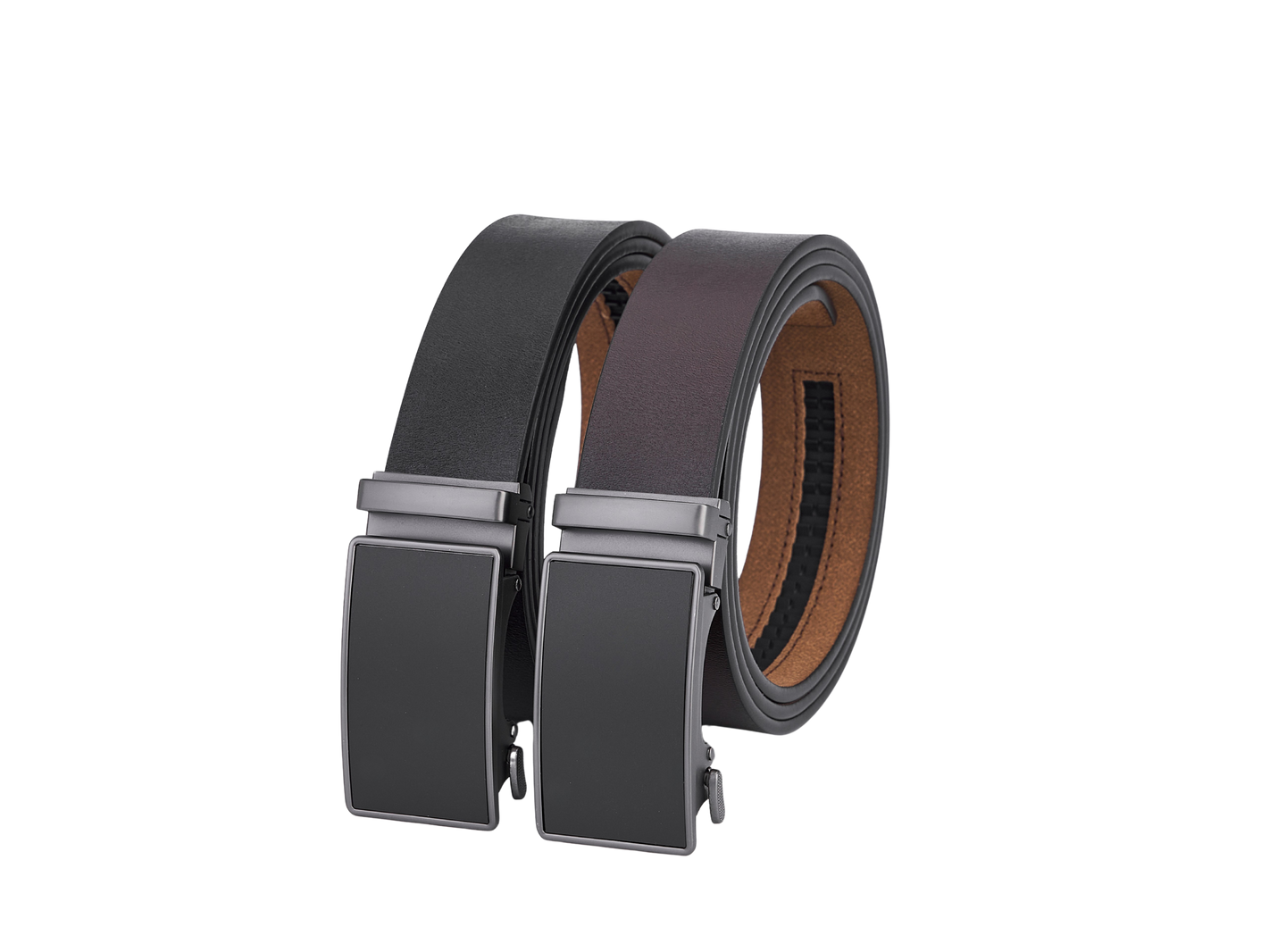 2 Stuks - Splitleer Riemen met Automatische Gesp - Volledig Leer - Zwart & Bruin - Duurzaam - Lederen Broekriem - Automatische Gesp Riemen Heren