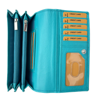 Luxe Portemonnee Dames RFID / Anti Skim - Buffelleer - Blauw - Dames Portemonnee - Volledig Leer - Portefeuille Dames RFID