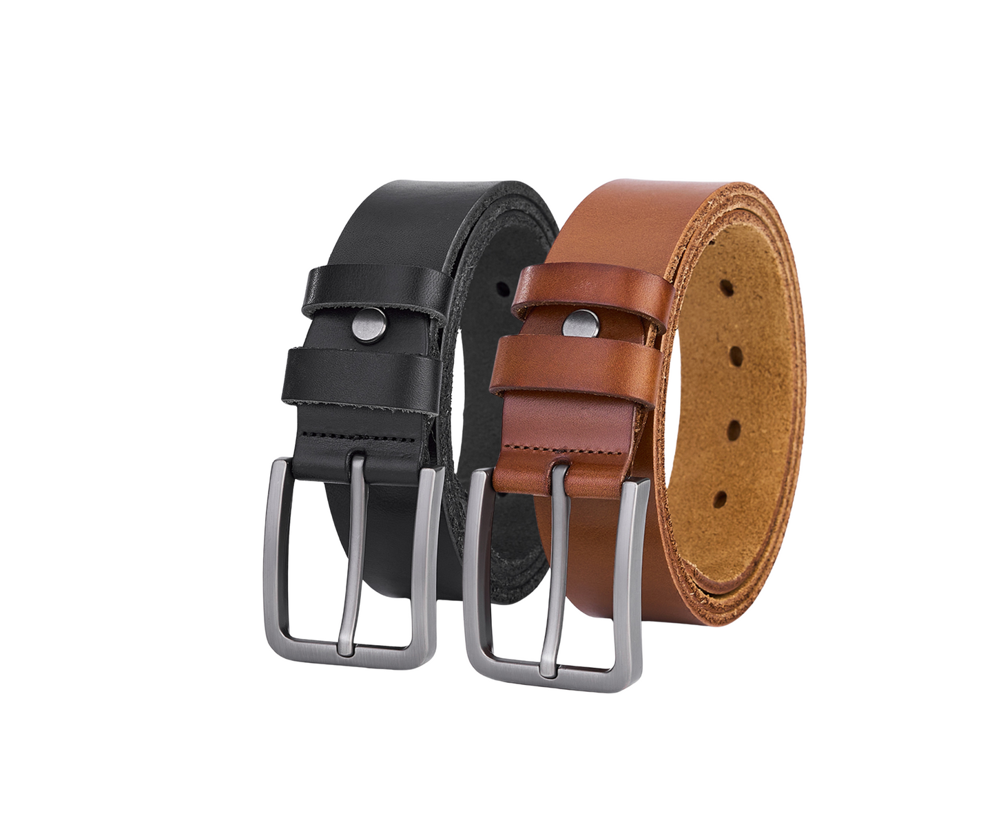 2 Stuks - Hoogwaardige Rundleer Riem - Zwart & Cognac - Volledig Leer - Duurzaam - Lederen Broekriem - Ruwe & Duurzame Riemen Heren