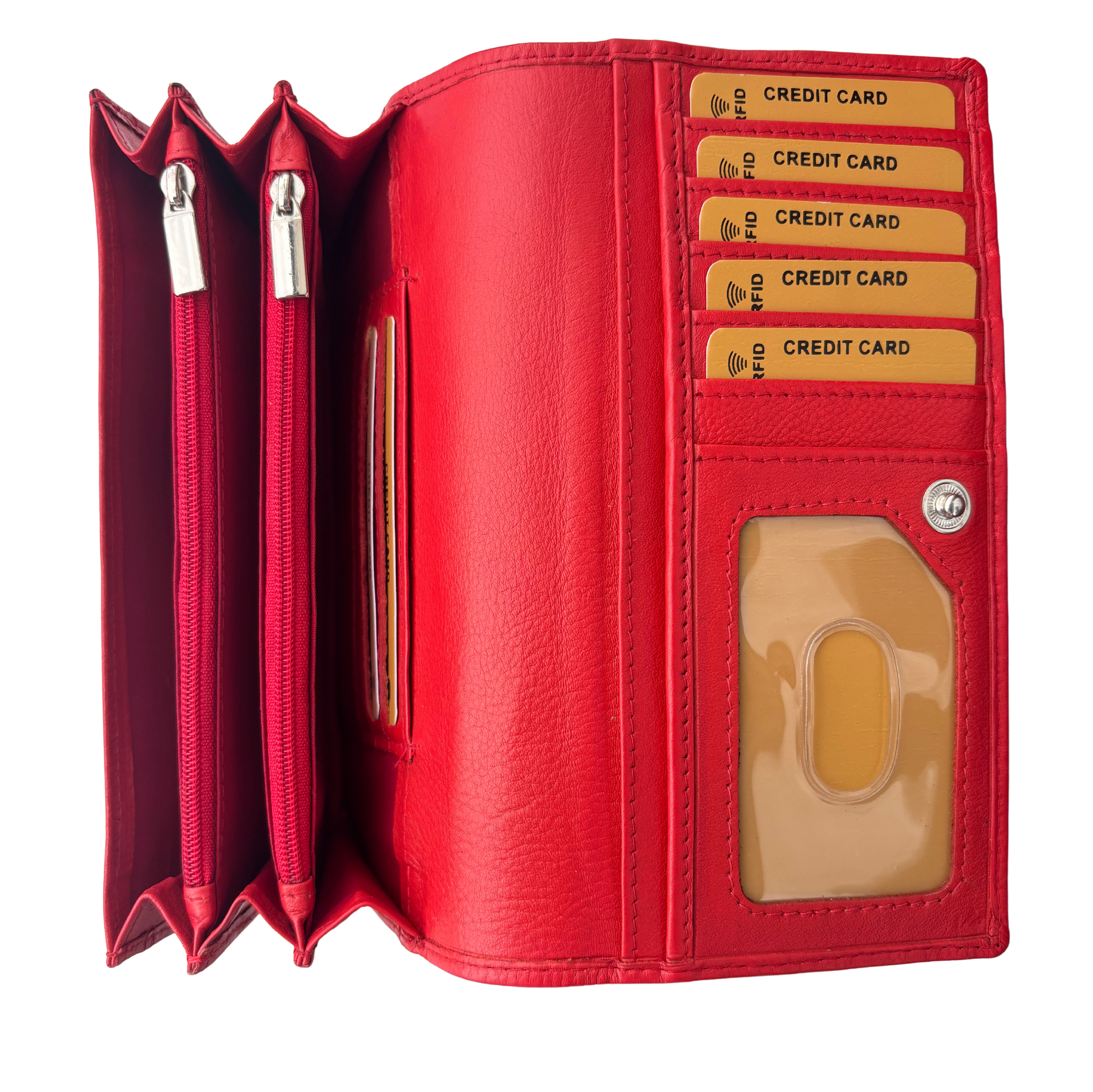 Luxe Portemonnee Dames RFID / Anti Skim - Buffelleer - Rood - Dames Portemonnee - Volledig Leer - Portefeuille Dames RFID