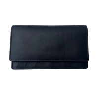 Luxe Portemonnee Dames RFID / Anti Skim - Buffelleer - Zwart - Dames Portemonnee - Volledig Leer - Portefeuille Dames RFID