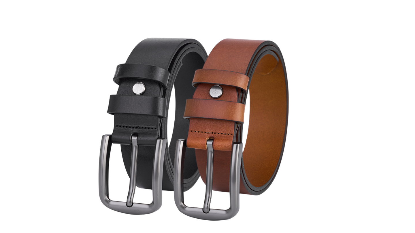 2 Stuks - Hoogwaardige Rundleer Riem - Zwart & Cognac - Volledig Leer - Duurzaam - Lederen Broekriem - Duurzame Riemen Heren