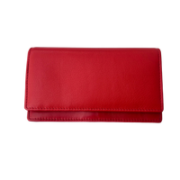 Luxe Portemonnee Dames RFID / Anti Skim - Buffelleer - Rood - Dames Portemonnee - Volledig Leer - Portefeuille Dames RFID