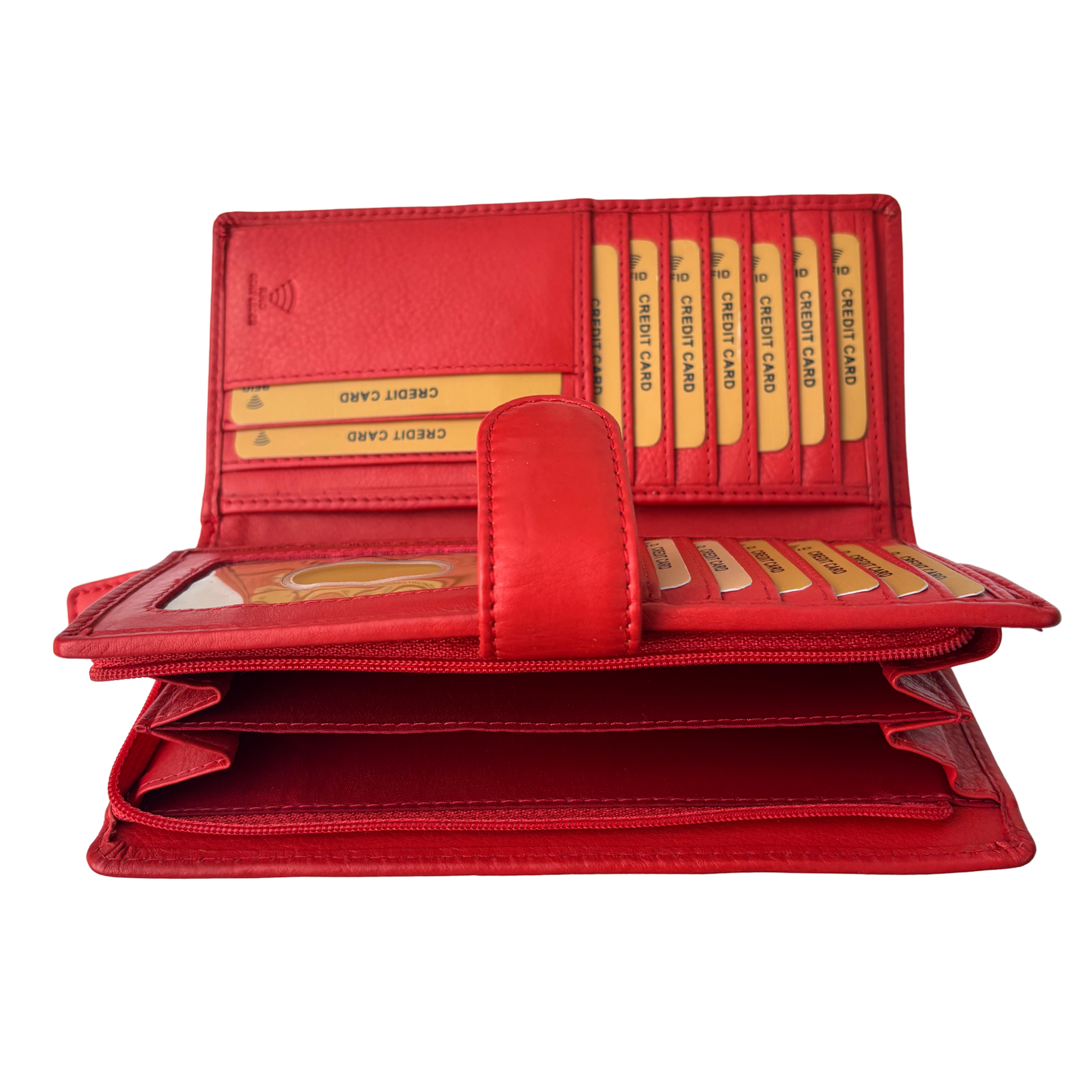 Luxe Portemonnee Dames RFID / Anti Skim - Buffelleer - Rood - Langwerpig - Dames Portemonnee - Volledig Leer - Portefeuille Dames RFID