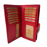 Luxe Portemonnee Dames RFID / Anti Skim - Buffelleer - Rood - Langwerpig - Dames Portemonnee - Volledig Leer - Portefeuille Dames RFID
