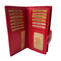 Luxe Portemonnee Dames RFID / Anti Skim - Buffelleer - Rood - Langwerpig - Dames Portemonnee - Volledig Leer - Portefeuille Dames RFID