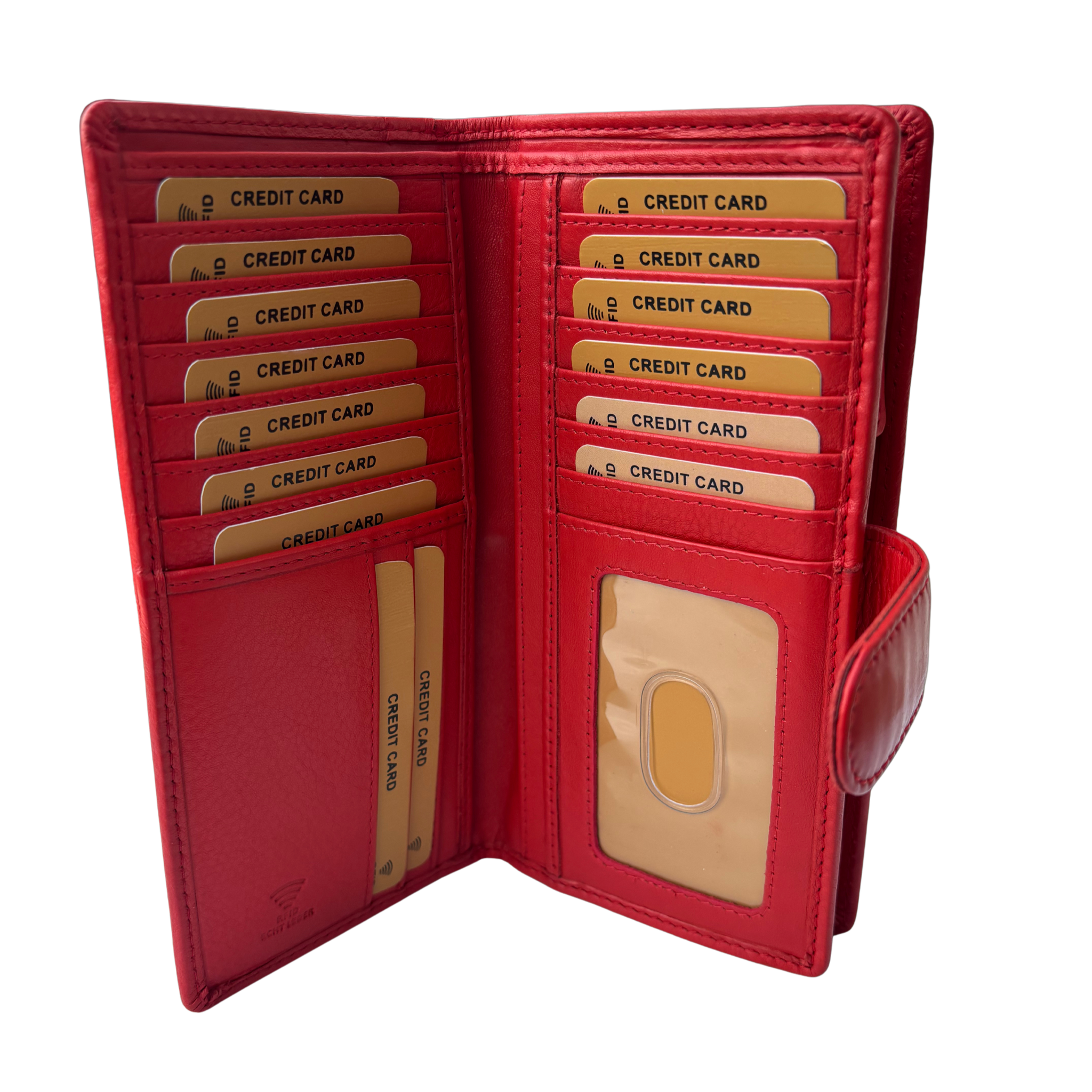 Luxe Portemonnee Dames RFID / Anti Skim - Buffelleer - Rood - Langwerpig - Dames Portemonnee - Volledig Leer - Portefeuille Dames RFID