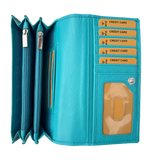 Luxe Portemonnee Dames RFID / Anti Skim - Buffelleer - Blauw - Dames Portemonnee - Volledig Leer - Portefeuille Dames RFID