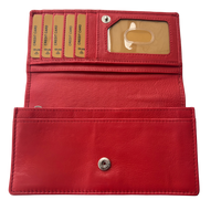Luxe Portemonnee Dames RFID / Anti Skim - Buffelleer - Rood - Dames Portemonnee - Volledig Leer - Portefeuille Dames RFID