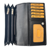 Luxe Portemonnee Dames RFID / Anti Skim - Buffelleer - Zwart - Dames Portemonnee - Volledig Leer - Portefeuille Dames RFID