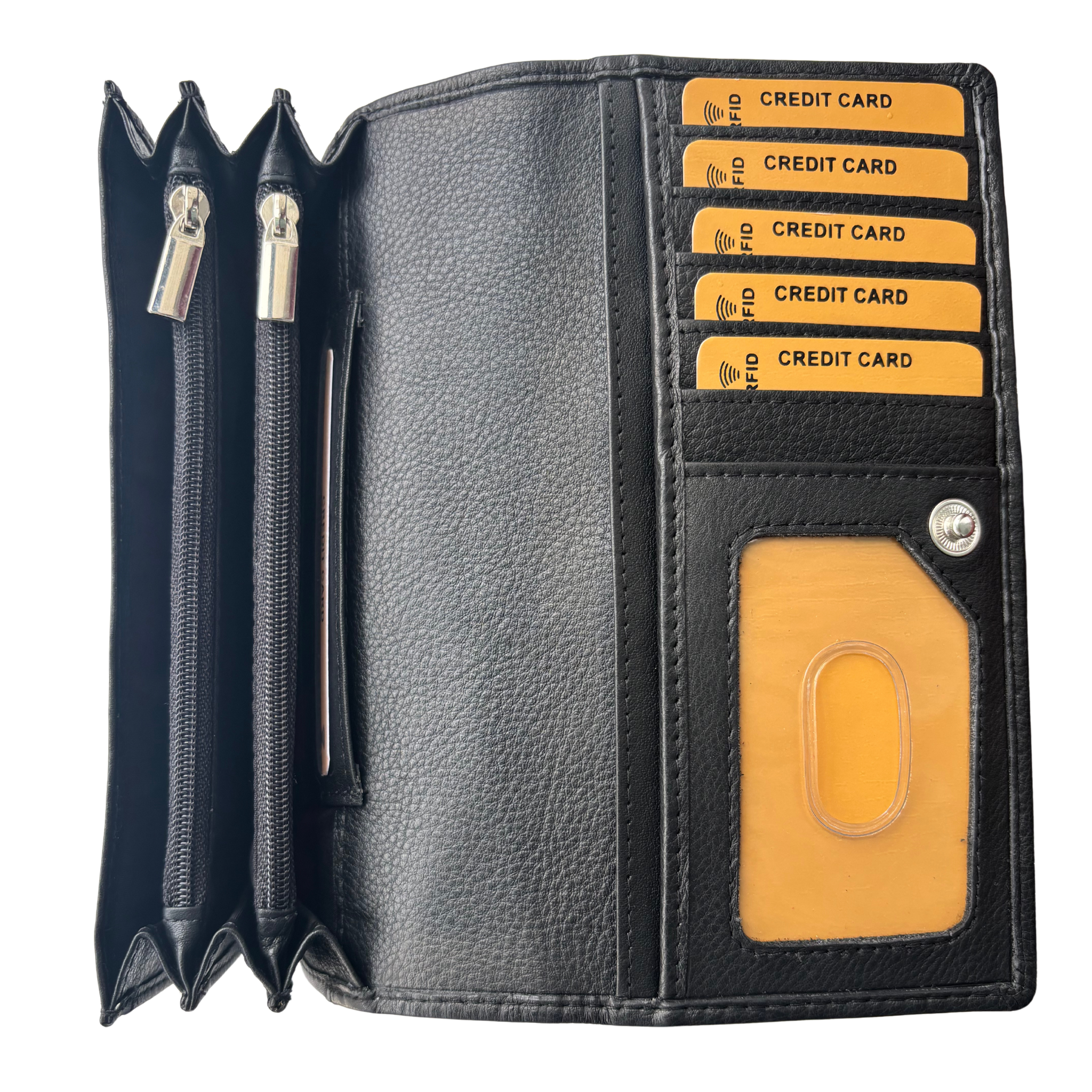 Luxe Portemonnee Dames RFID / Anti Skim - Buffelleer - Zwart - Dames Portemonnee - Volledig Leer - Portefeuille Dames RFID