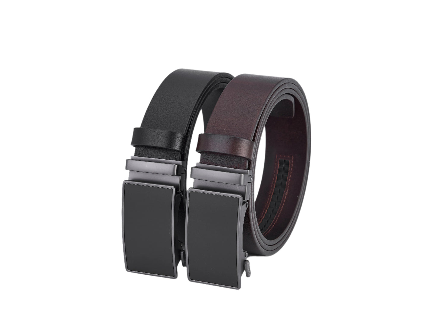2 Stuks - Hoogwaardige Rundleer Riem met Automatische Gesp - Zwart & Bruin - Volledig Leer - Zwart - Duurzaam - Premium Lederen Broekriem - Luxe Riemen Heren