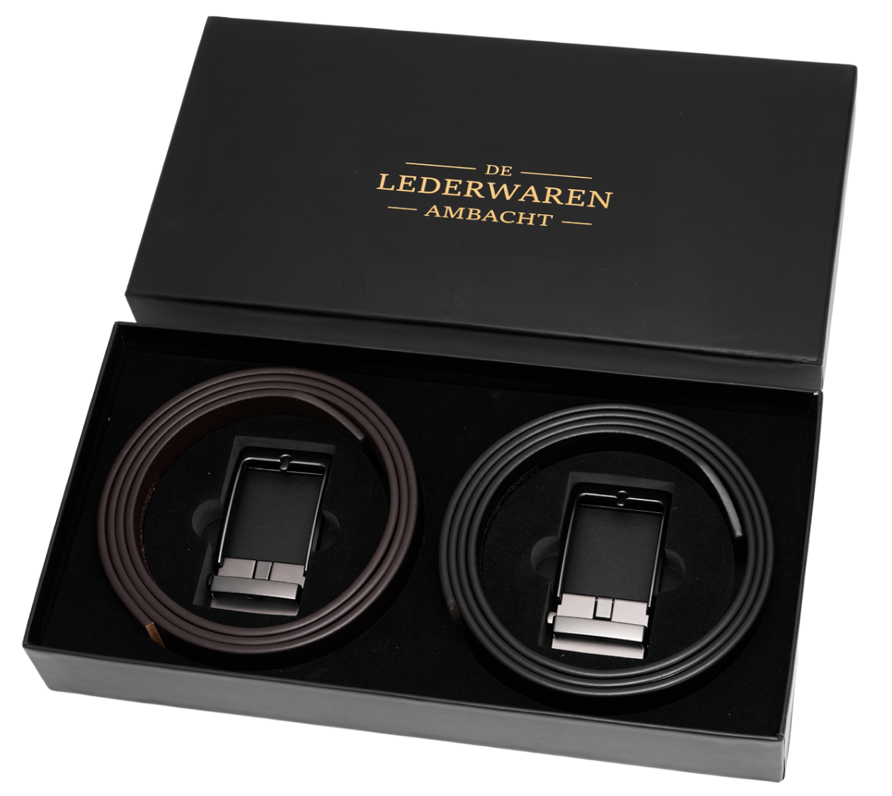 Automatische Riem Heren – 2 Stuks – 100% Split Rundleer – Zonder Gaatjes – Verstelbaar Maat 90 t/m 135 – Zwart & Bruin