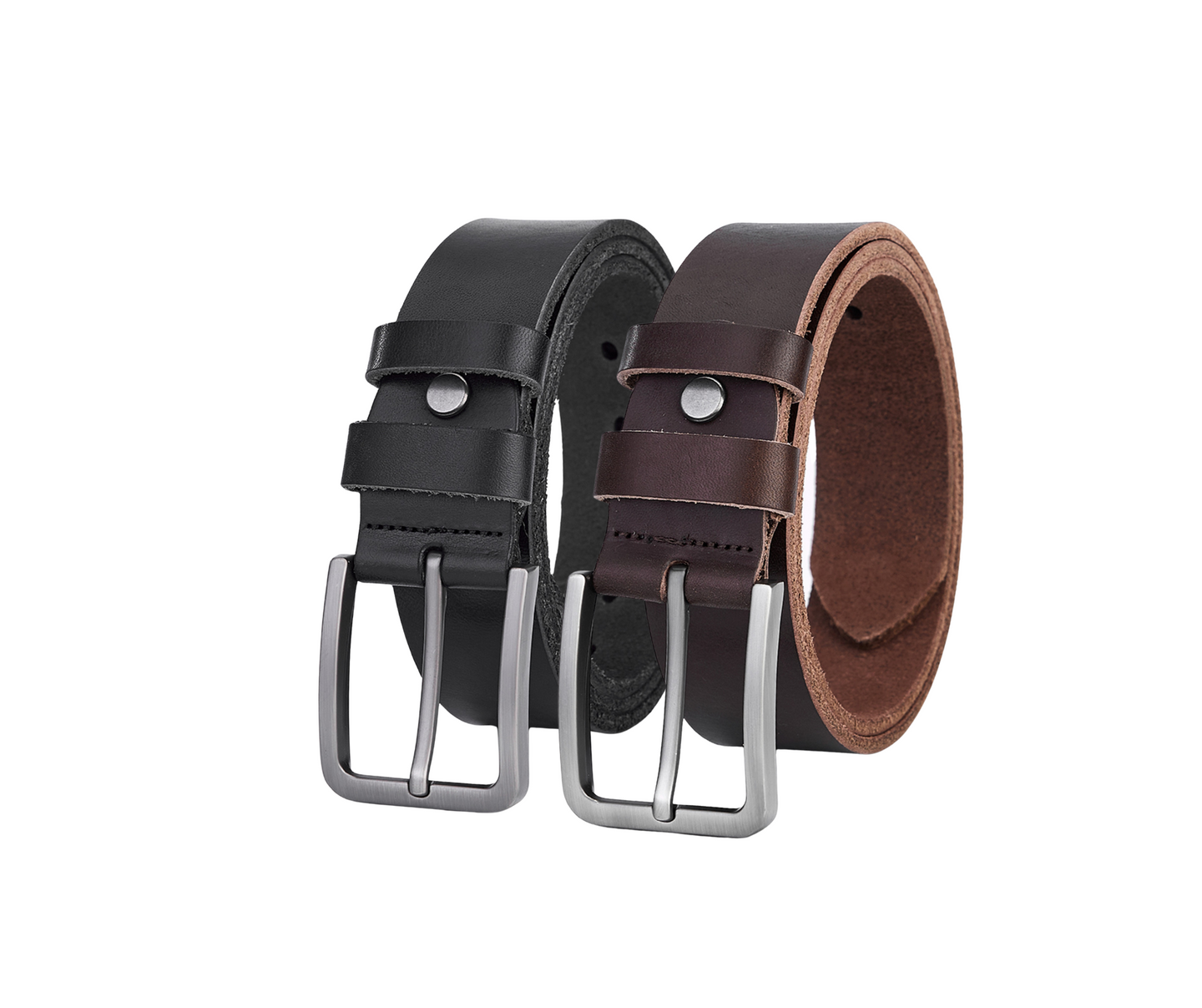 2 Stuks - Hoogwaardige Rundleer Riem - Zwart & Donker Bruin - Volledig Leer - Duurzaam - Lederen Broekriem - Ruwe & Duurzame Riemen Heren