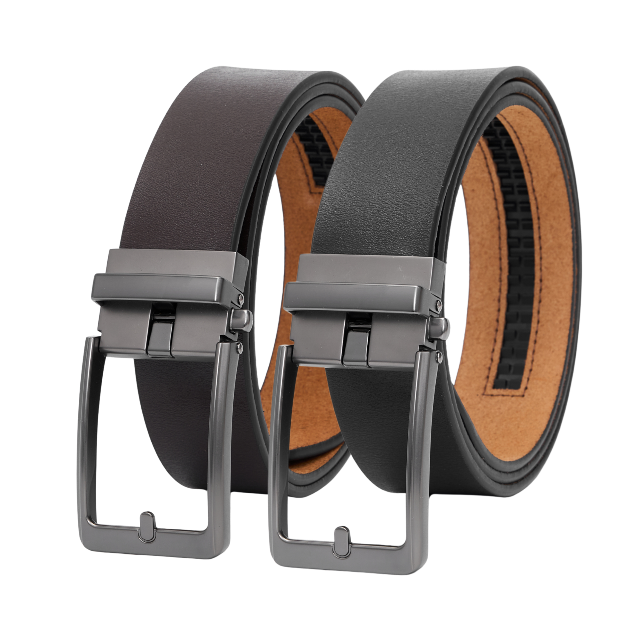 Automatische Riem Heren – 2 Stuks – 100% Split Rundleer – Zonder Gaatjes – Verstelbaar Maat 90 t/m 135 – Zwart & Bruin