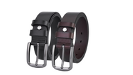 Ceinture en cuir de vachette de haute qualité, 2 pièces, noir et marron foncé, entièrement en cuir, durable, ceinture en cuir pour homme.