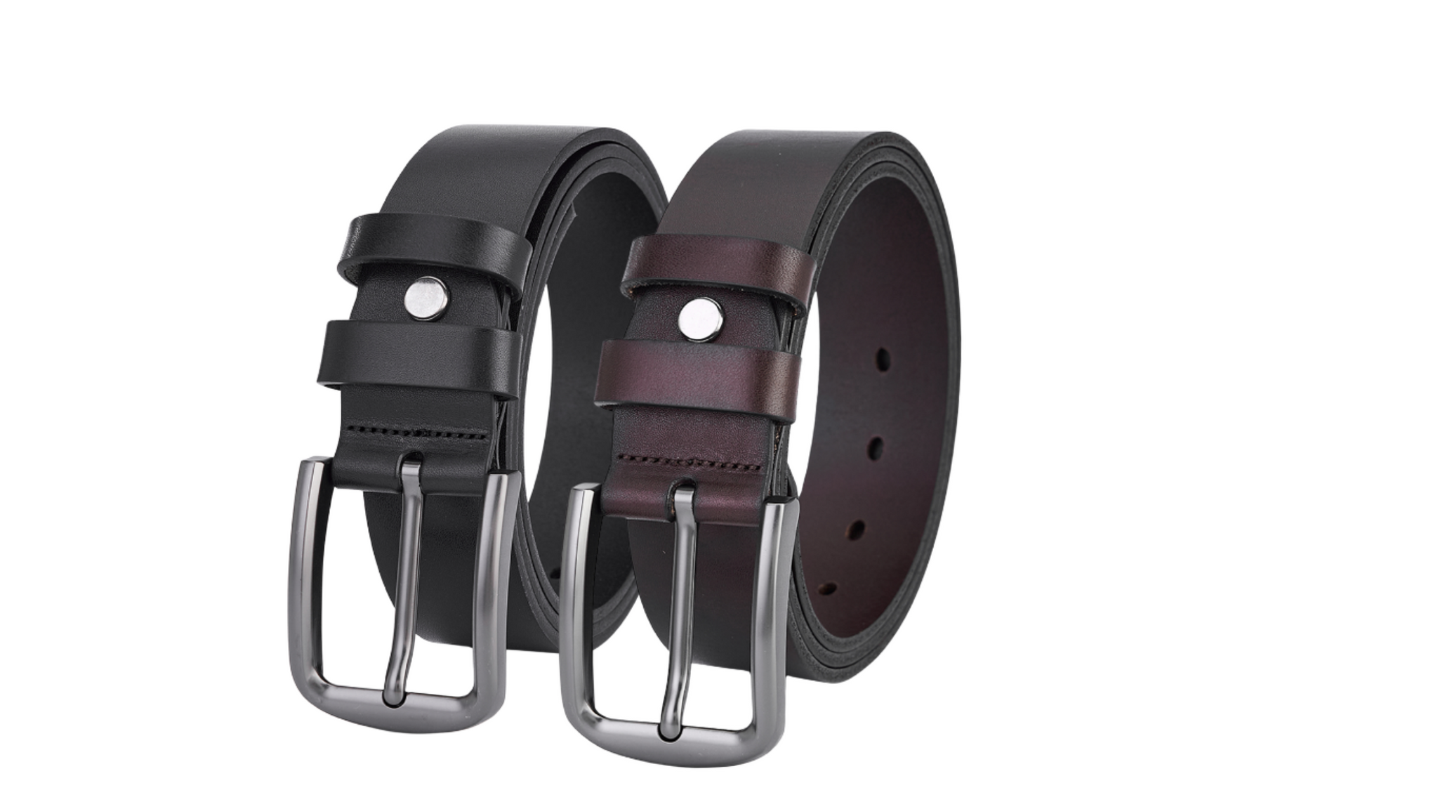 Ceinture en cuir de vachette de haute qualité, 2 pièces, noir et marron foncé, entièrement en cuir, durable, ceinture en cuir pour homme.