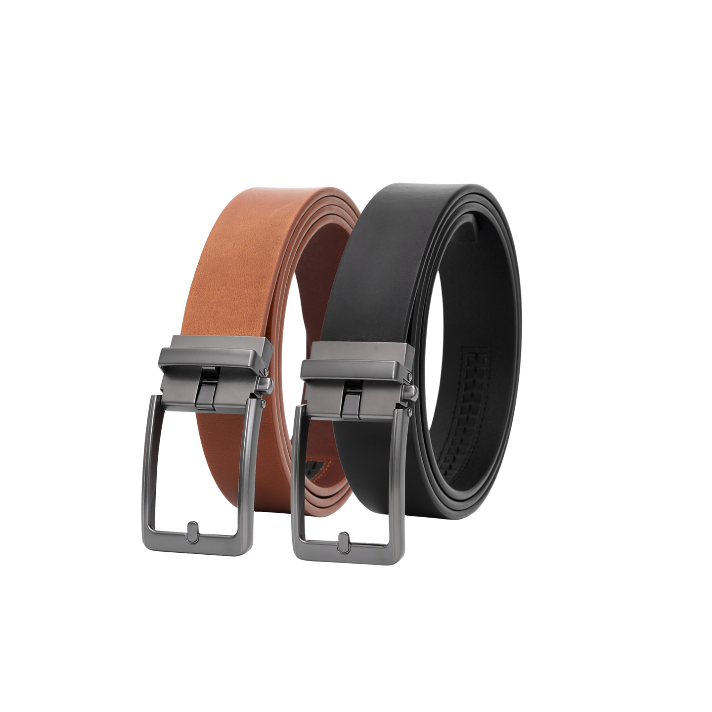 Automatische Leren Riem Heren – 2 Stuks – 100% Rundleer – Zonder Gaatjes – Verstelbaar Maat 90 t/m 135 – Zwart & Cognac