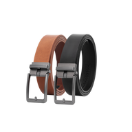 Automatische Leren Riem Heren – 2 Stuks – 100% Rundleer – Zonder Gaatjes – Verstelbaar Maat 90 t/m 135 – Zwart & Cognac