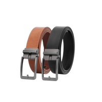Automatische Leren Riem Heren – 2 Stuks – 100% Rundleer – Zonder Gaatjes – Verstelbaar Maat 90 t/m 135 – Zwart & Cognac