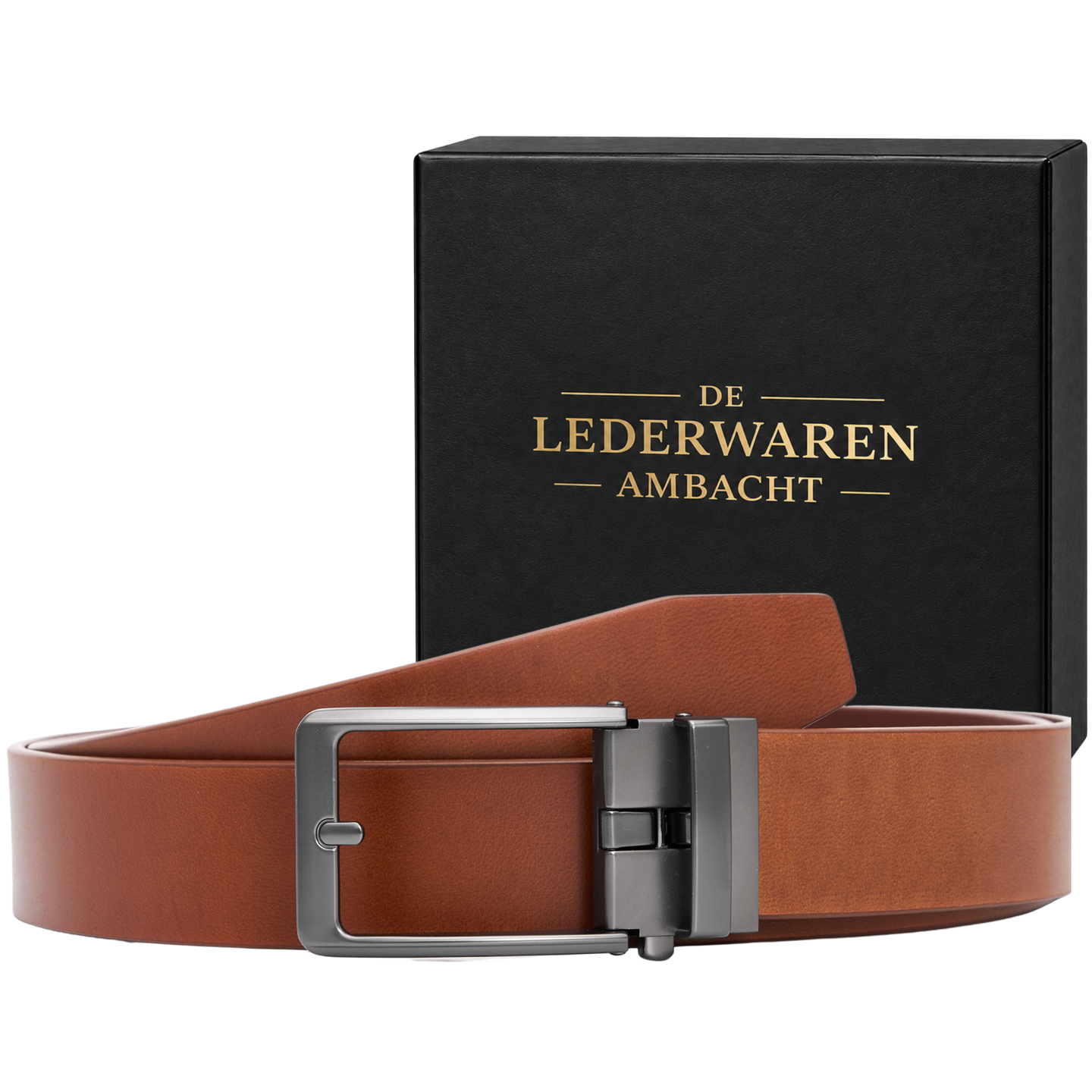 Automatische Leren Riem Heren – 100% Rundleer – Zonder Gaatjes – Verstelbaar Maat 90 t/m 135 – Cognac