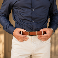 Automatische Leren Riem Heren – 100% Rundleer – Zonder Gaatjes – Verstelbaar Maat 90 t/m 135 – Cognac