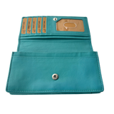 Luxe Portemonnee Dames RFID / Anti Skim - Buffelleer - Blauw - Dames Portemonnee - Volledig Leer - Portefeuille Dames RFID