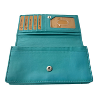 Luxe Portemonnee Dames RFID / Anti Skim - Buffelleer - Blauw - Dames Portemonnee - Volledig Leer - Portefeuille Dames RFID