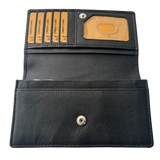 Luxe Portemonnee Dames RFID / Anti Skim - Buffelleer - Zwart - Dames Portemonnee - Volledig Leer - Portefeuille Dames RFID