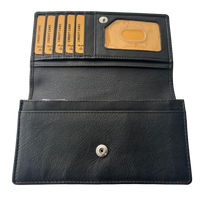 Luxe Portemonnee Dames RFID / Anti Skim - Buffelleer - Zwart - Dames Portemonnee - Volledig Leer - Portefeuille Dames RFID