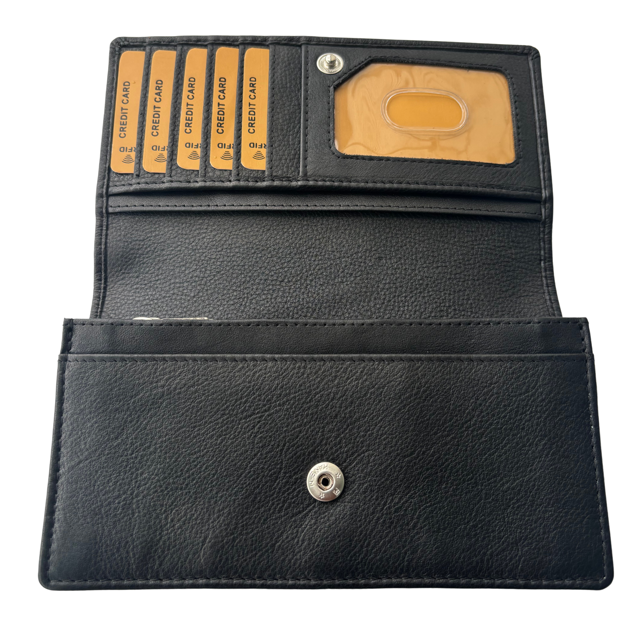 Luxe Portemonnee Dames RFID / Anti Skim - Buffelleer - Zwart - Dames Portemonnee - Volledig Leer - Portefeuille Dames RFID