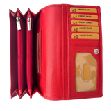 Luxe Portemonnee Dames RFID / Anti Skim - Buffelleer - Rood - Dames Portemonnee - Volledig Leer - Portefeuille Dames RFID