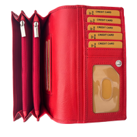 Luxe Portemonnee Dames RFID / Anti Skim - Buffelleer - Rood - Dames Portemonnee - Volledig Leer - Portefeuille Dames RFID